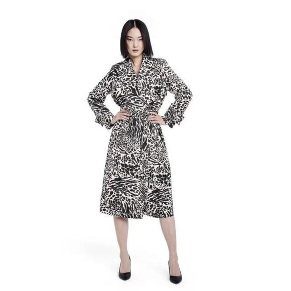 Sergio Hudson x Target Trench Coat Black/White Animal Print Women's Size XXS - Picture 1 of 7